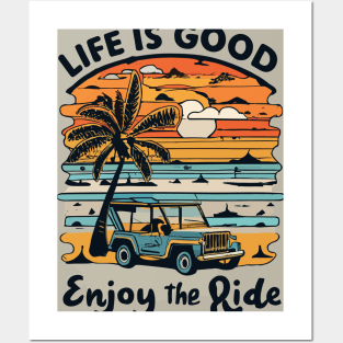 Vintage Jeep Sunset - life is good Posters and Art